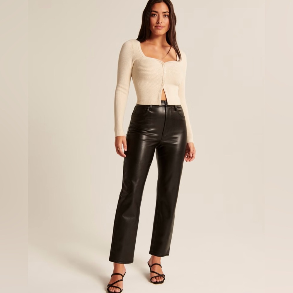 Abercrombie Curve Love Vegan Leather Ultra High Rise Ankle Straight Pants 26S